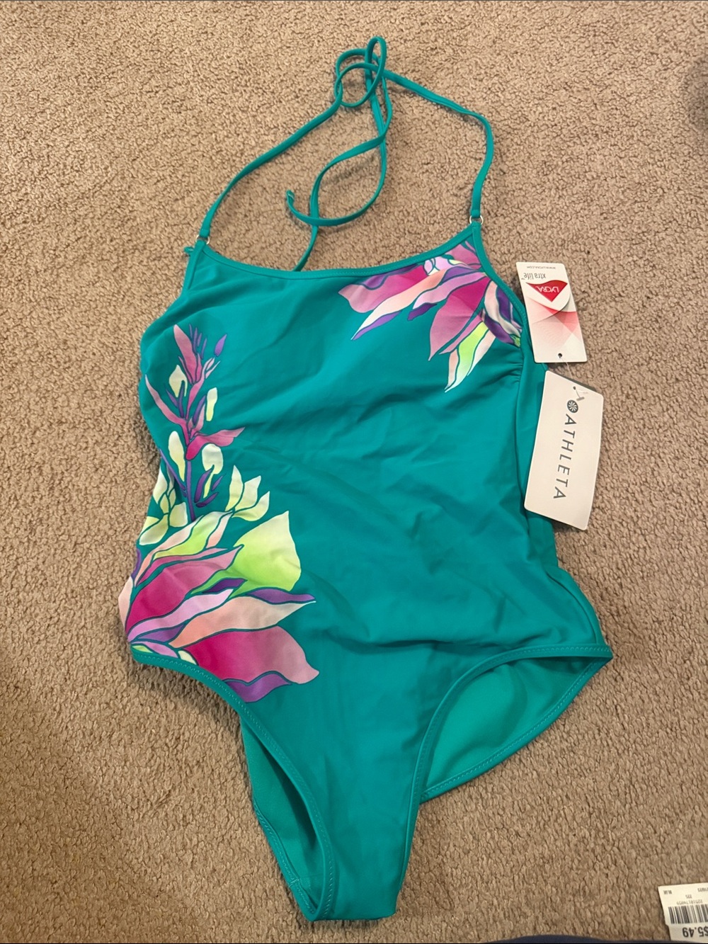 Athleta Teal Floral Halter One-Piece Swimsuit